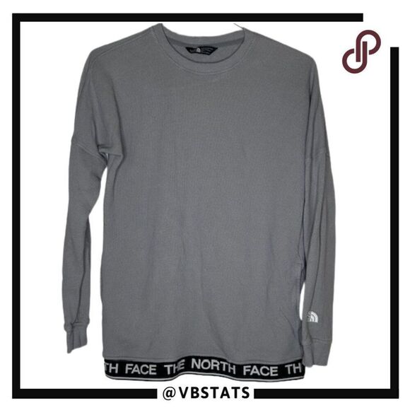 The North Face Women's Small Gray and Black LS Waffle Top With Bottom Logo Band - Picture 1 of 9